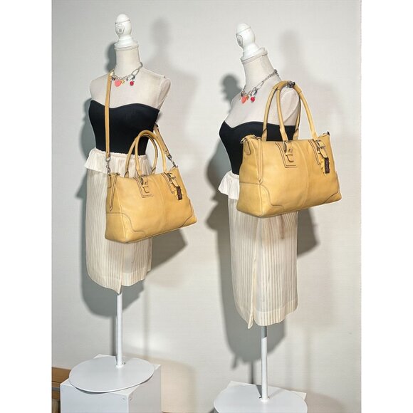 Coach Hamilton Satchel F13811 Tan Leather Nickel Convertible Bag + Strap Tag - Picture 2 of 9